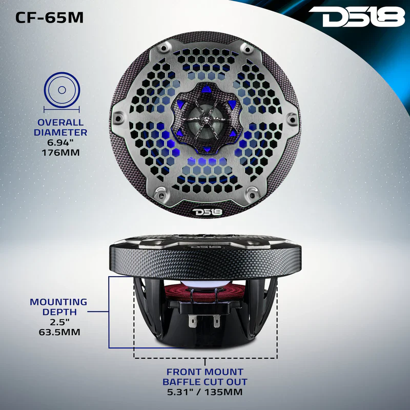 CF-65M NXL 6.5" 2-Way Coaxial Marine Speaker With LED RGB Lights 100 Watts Rms 4-Ohm - Black Carbon Fiber - Image 11