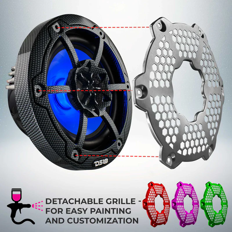 CF-65M NXL 6.5" 2-Way Coaxial Marine Speaker With LED RGB Lights 100 Watts Rms 4-Ohm - Black Carbon Fiber - Image 2