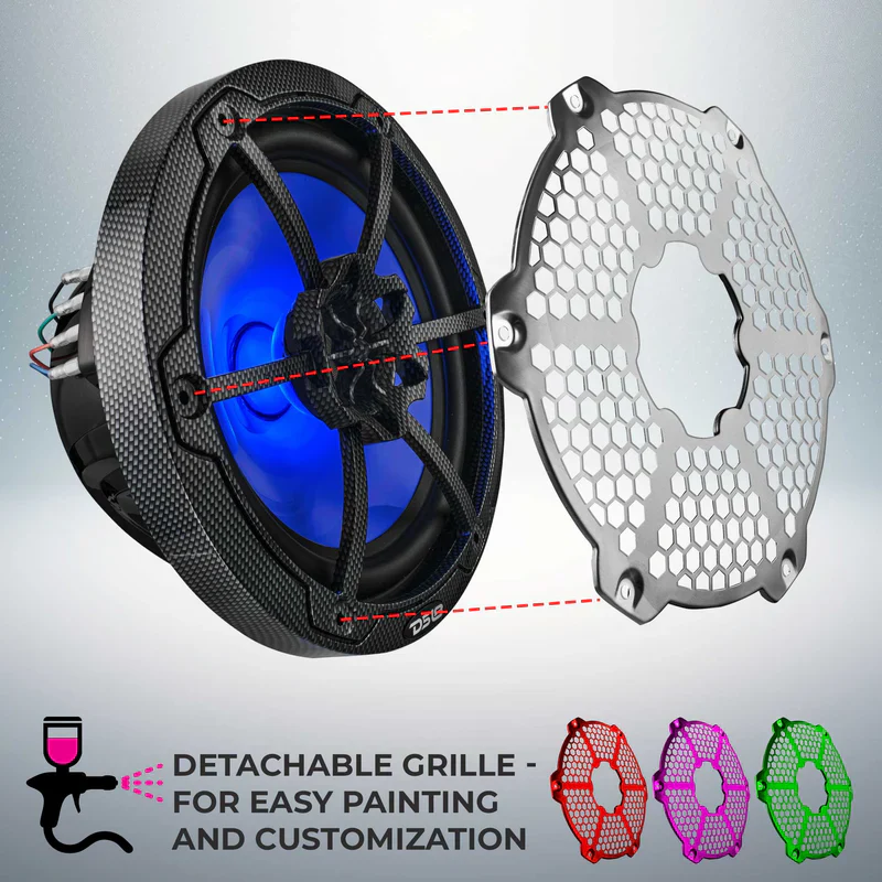 CF-8M NXL 8" 2-Way Coaxial Marine Speaker With LED RGB Lights 125 Watts Rms 4-Ohm - Black Carbon Fiber - Image 10