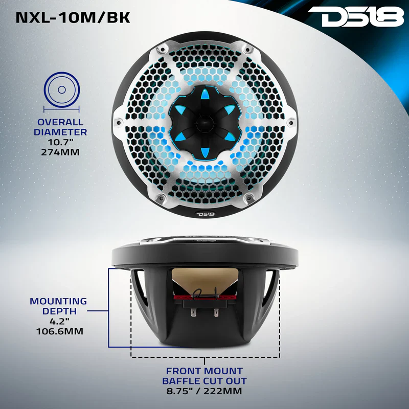 NXL-10M/BK NXL 10" 2-Way Coaxial Marine Speaker With LED RGB Lights 200 Watts Rms 4-Ohm -Black - Image 4