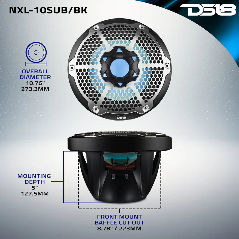 NXL-10SUB/BK NXL 10" Marine Subwoofer with RGB LED Lights 300 Watts Rms SVC 4-Ohm - Black - Image 11