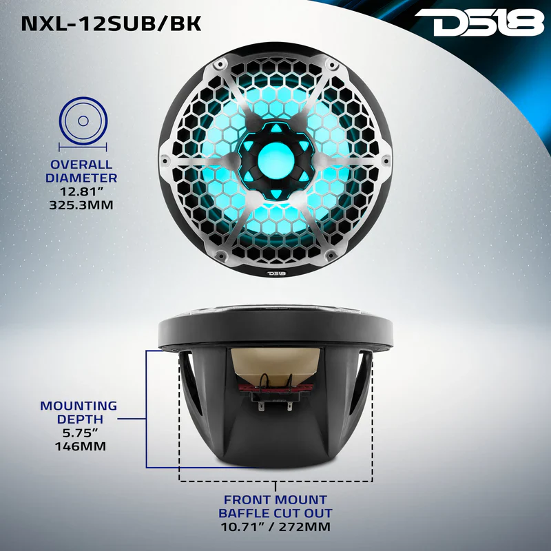 NXL-12SUB/BK NXL 12" Marine Subwoofer With LED RGB Lights 350 Watts Rms SVC 4-Ohm -Black - Image 7