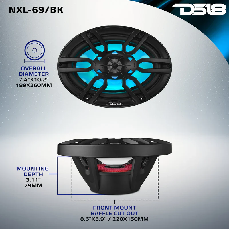 NXL-69/BK NXL 6x9" 2-Way Coaxial Marine Speaker With LED RGB Lights 125 Watts Rms 4-Ohm -Black - Image 9