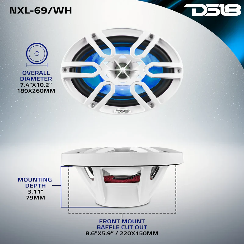 NXL-69/WH NXL 6x9" 2-Way Coaxial Marine Speaker With LED RGB Lights 125 Watts Rms 4-Ohm -White - Image 9