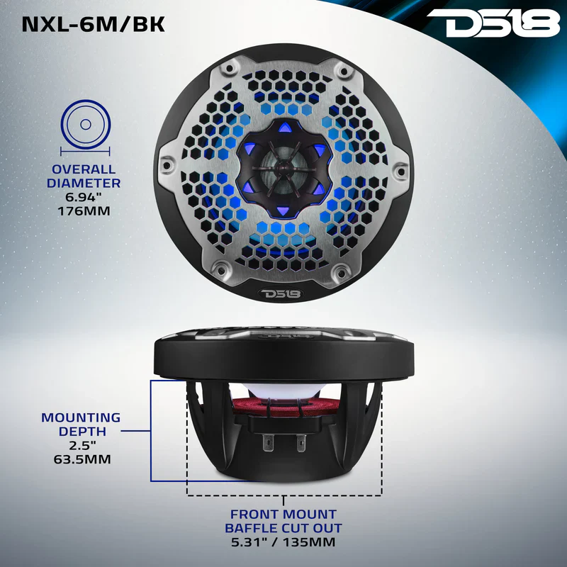 NXL-6M/BK NXL 6.5" 2-Way Coaxial Marine Speaker with RGB LED Lights 100 Watts Rms 4-Ohm - Image 11