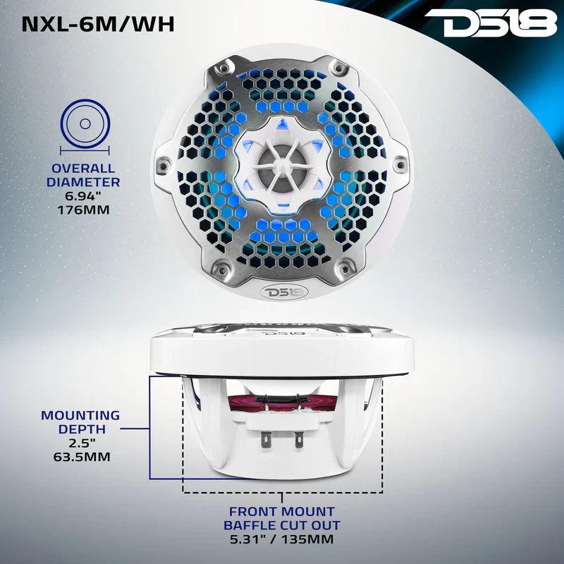 NXL-6M/WH NXL 6.5" 2-Way Coaxial Marine Speaker With LED RGB Lights 100 Watts Rms 4-Ohm - White - Image 11