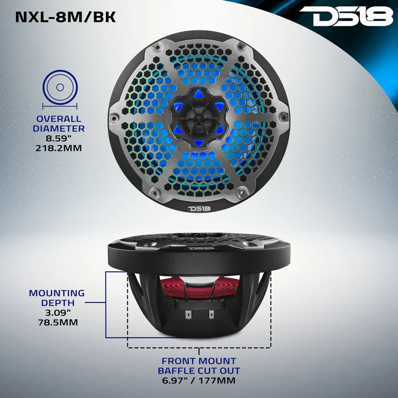 NXL-8M/BK NXL 8" 2-Way Coaxial Marine Speaker With LED RGB Lights 125 Watts Rms 4-Ohm - Black - Image 10