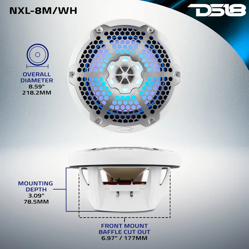NXL-8M/WH NXL 8" 2-Way Coaxial Marine Speaker With LED RGB Lights 125 Watts Rms 4-Ohm -White - Image 11