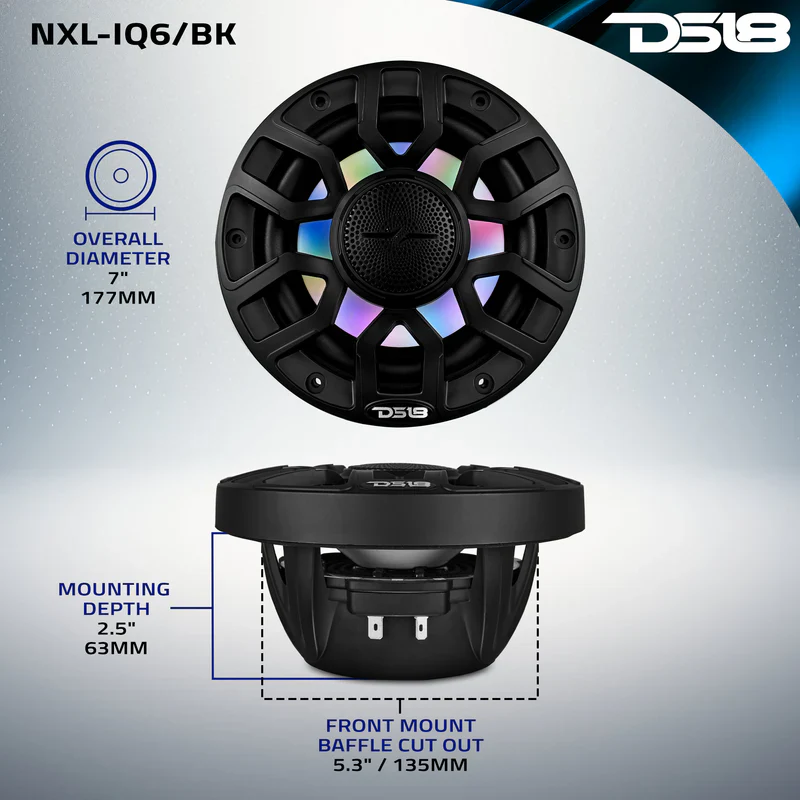 NXL-IQ6/BK NXL 6.5" 2-Way Coaxial Marine Speaker With Digital Led Lights And Bullet Tweeter 150 Watts 4-Ohm - Image 9