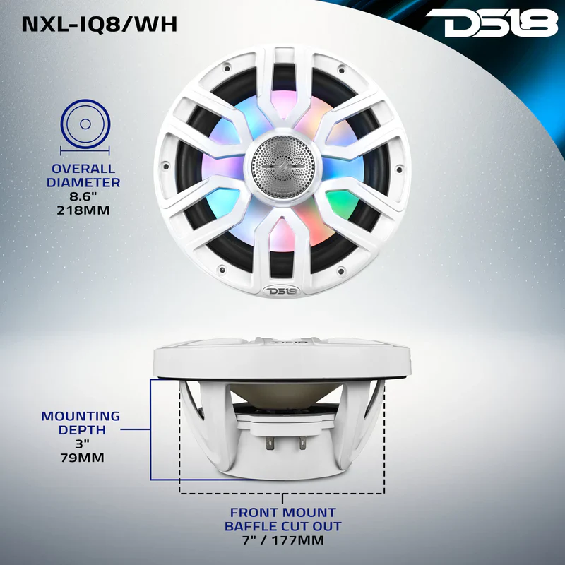 NXL-IQ8/WH NXL 8" 2-Way Coaxial Marine Speaker With Digital Led Lights And Bullet Tweeter 175 Watts 4-Ohm - Image 10