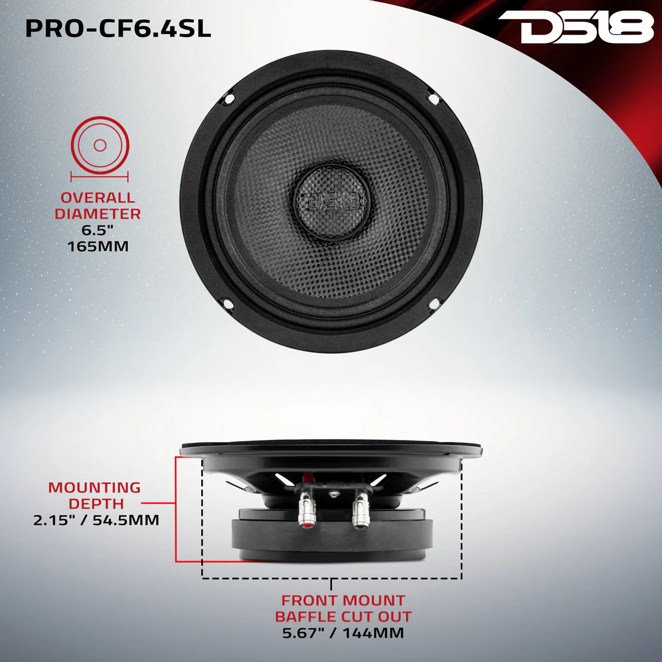 PRO-CF6.4SL Shallow Carbon Fiber Water resistant Cone Mid-Bass Loudspeaker 250 Watts Rms 4-Ohm - Image 7