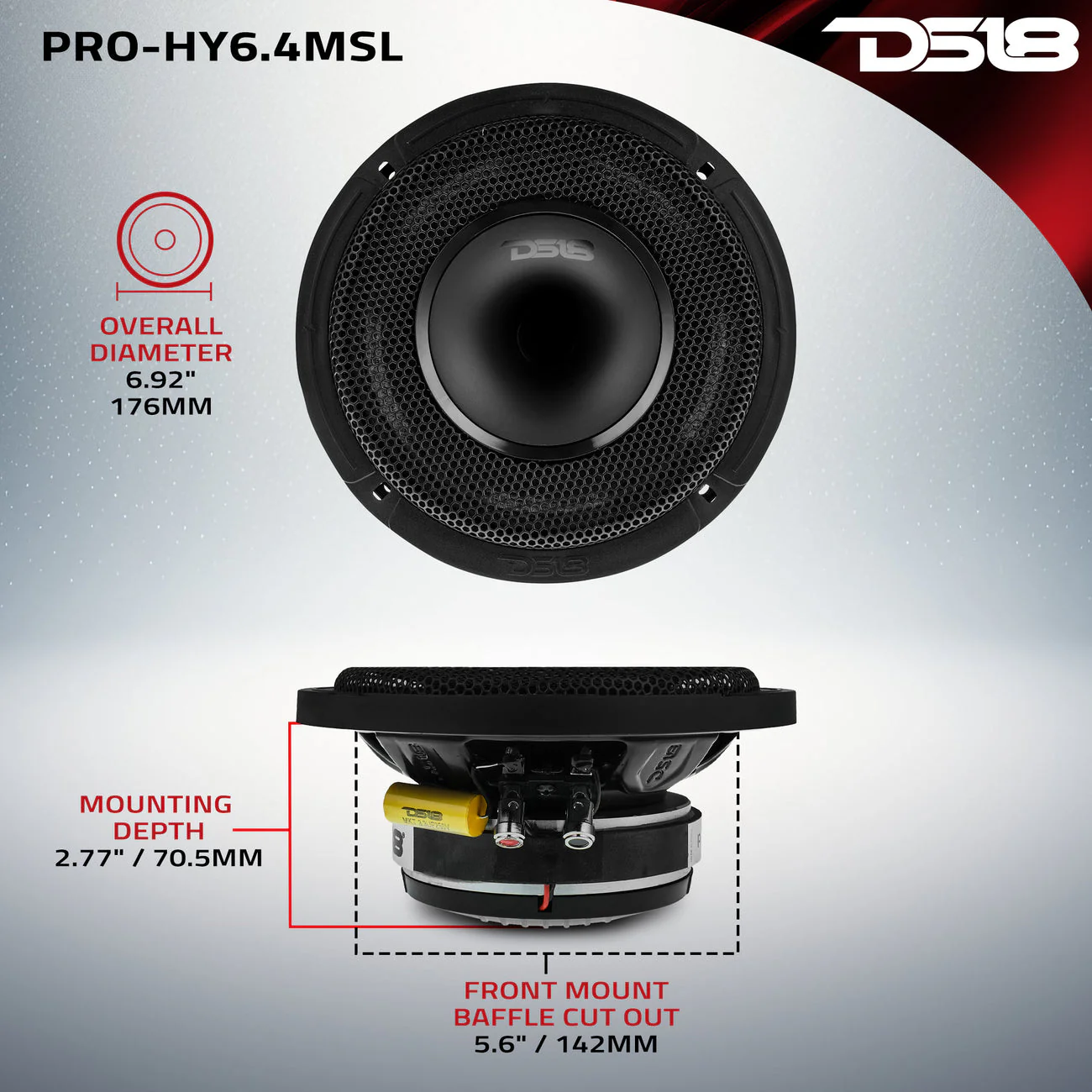 PRO-HY6.4MSL Shallow Coaxial Hybrid Mid-Range Loudspeaker with Built-in Driver 150 Watts Rms 4-Ohm - Image 7