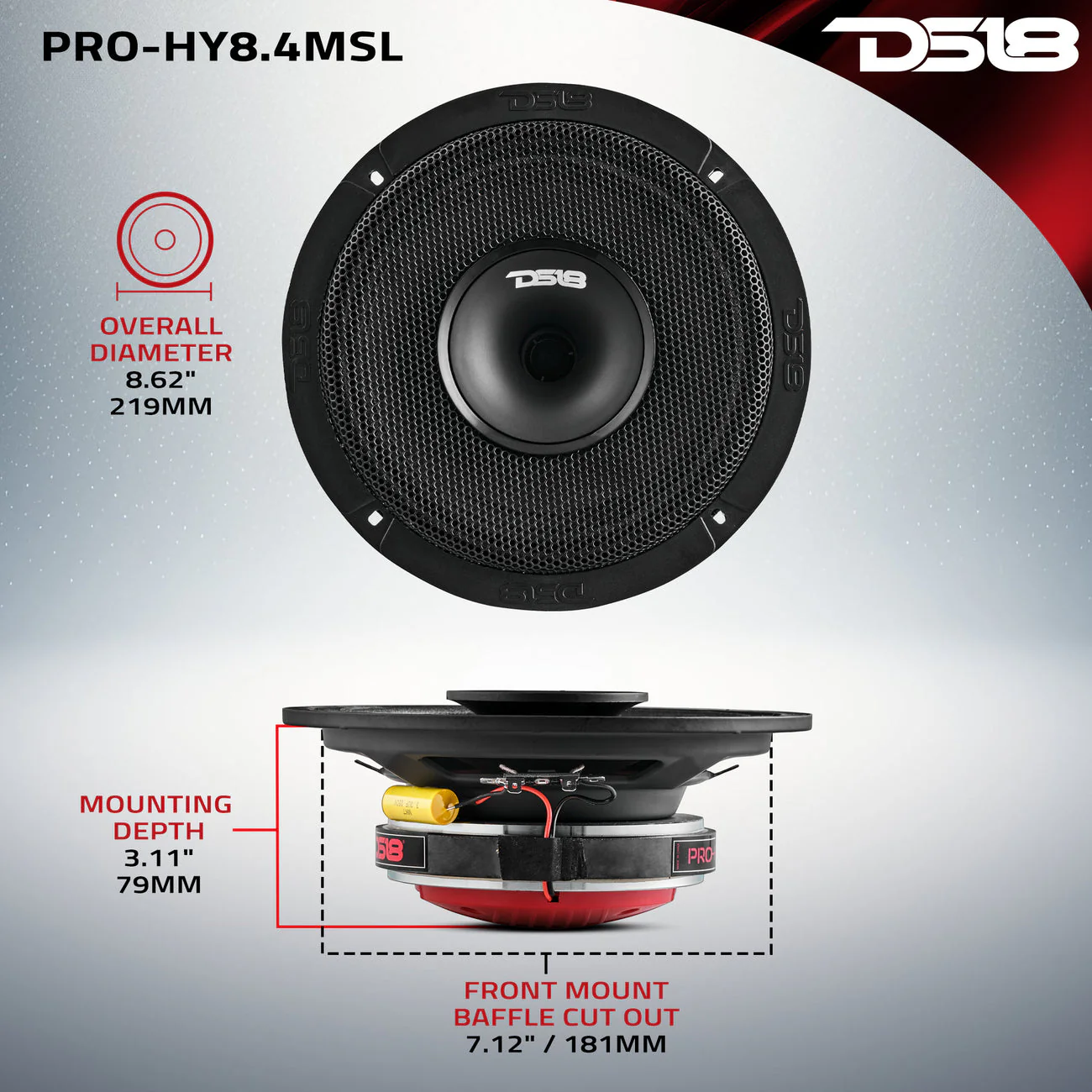 PRO-HY8.4MSL Shallow Coaxial Hybrid Mid-Range Loudspeaker with Built-in Driver 200 Watts Rms 4-Ohm - Grill Included - Image 8