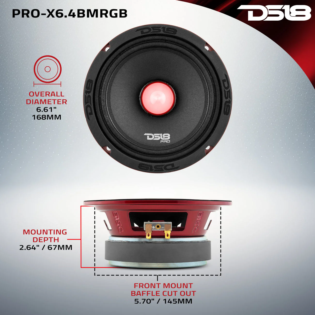 PRO-X6.4BMRGB Mid-Range Loudspeaker with RGB Light Bullet 250 Watts Rms 4-Ohm - Image 7