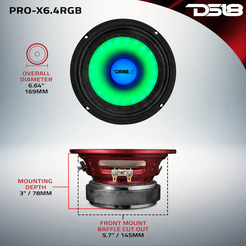 PRO-X6.4RGB 6.5" Mid-Range Loudspeaker with Dual RGB LED For Cone & Dust Cap 250 Watts 4-Ohm - Image 7