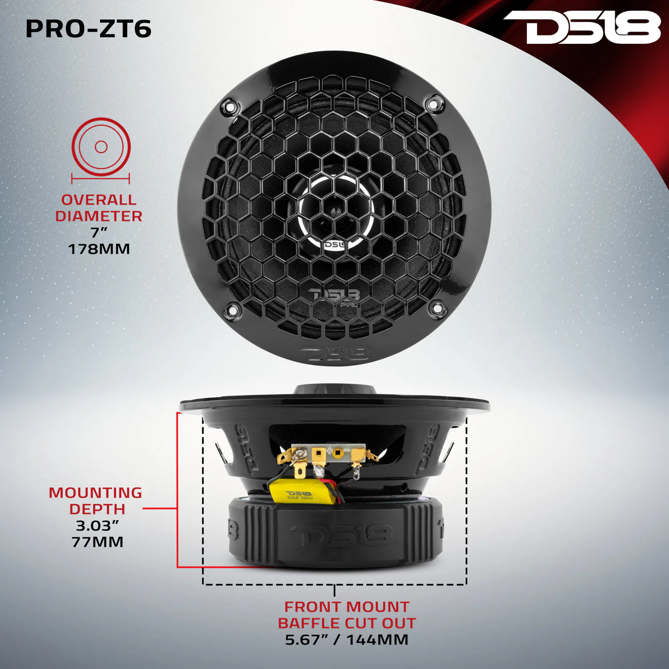 PRO-ZT6 Coaxial Mid-Range Loudspeaker with Water Resistant Cone Built-in Bullet Tweeter and Grill 225 Watts Rms 4-Ohm - Image 7